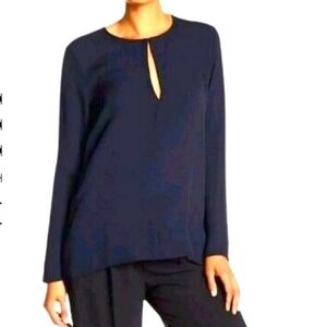 Wayf Long Sleeve Blouse Keyhole Detail in Navy Blue Size Large USA Made